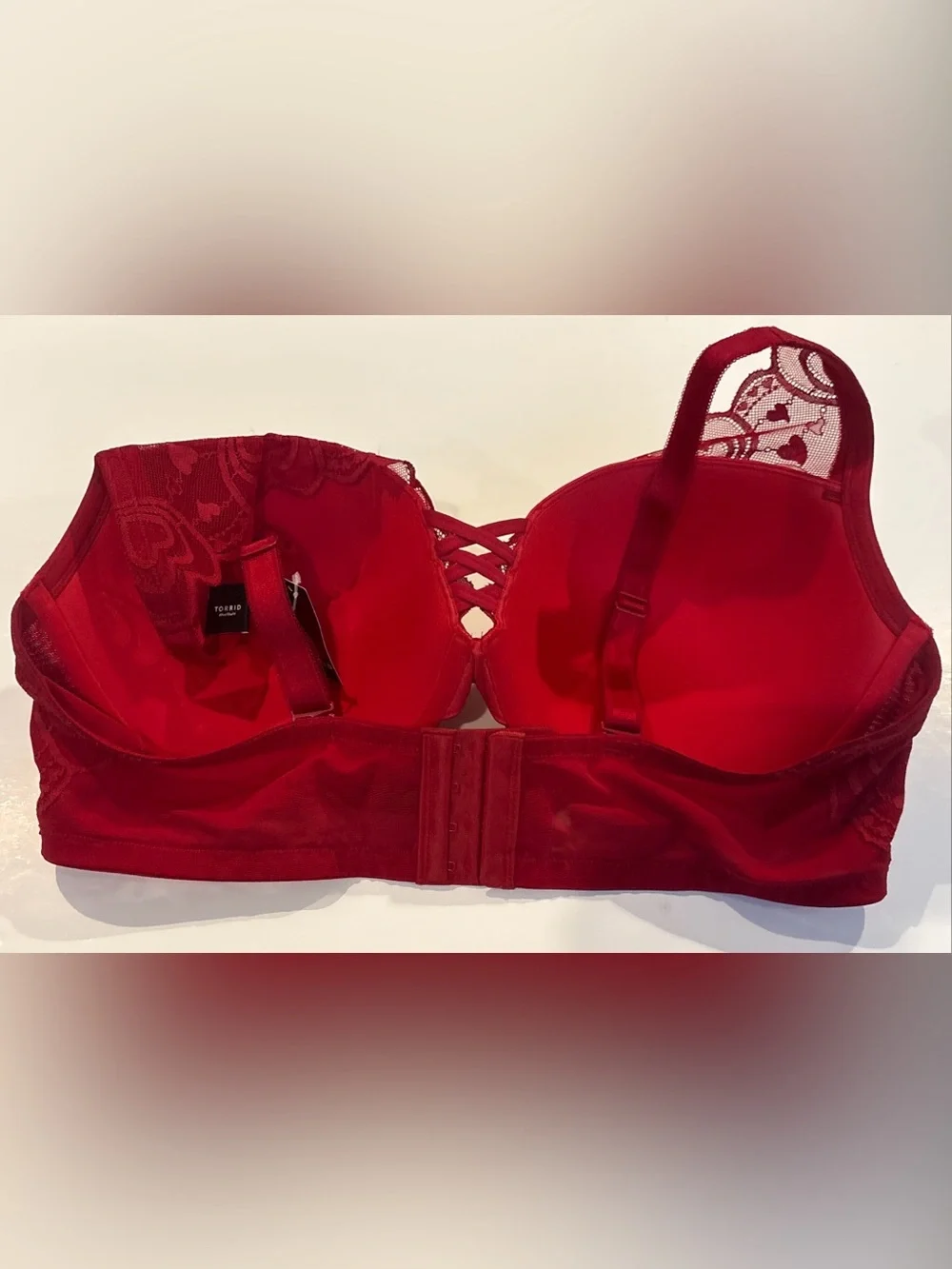 Torrid Bra 42DD Jester Red Heart Lace  XO Plunge Push Up NEW